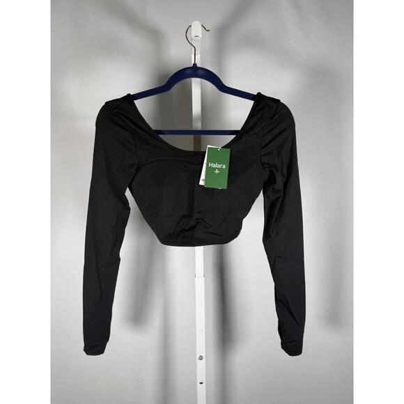 NWT Halara Softlyzero Airy Cropped Long Sleeve Thumbhole Top Black Size XS - Picture 2 of 7